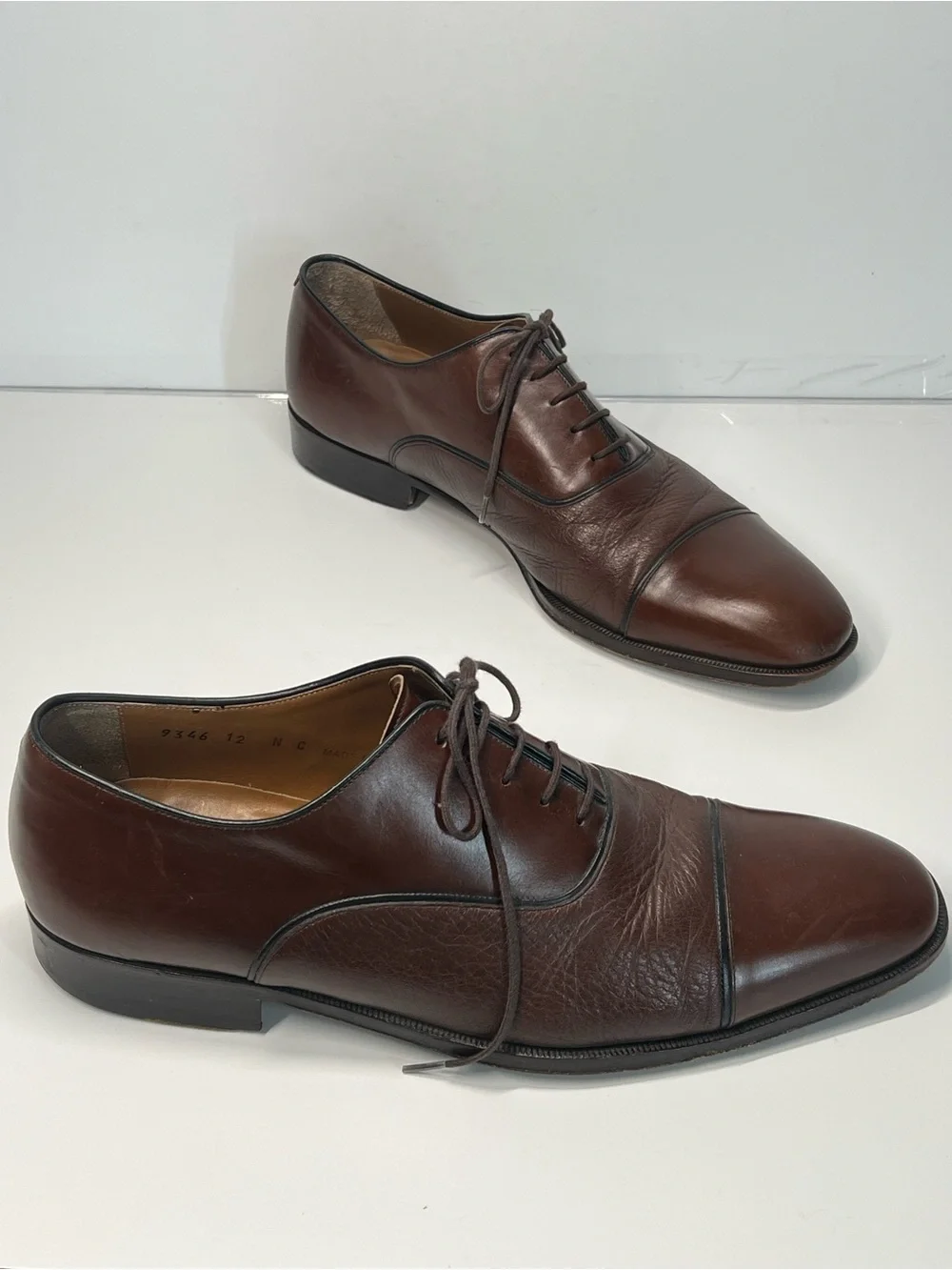 PETER HUBER Brown Leather Cap Toe Oxford Dress Shoes 12 Narrow Classic Lace